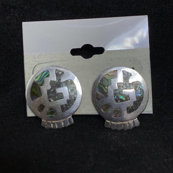 Hecho En Mexico Sterling Silver Abalone Earrings - Picture 1 of 6